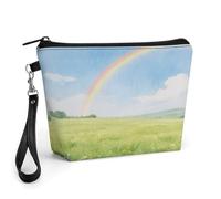 CHYDANY Field Under The Rainbow after The Rain Makeup Bag, PU Leather,Makeup Pouch with Handle And Zipper ,Cosmetic Bag for Mother, Friends & Women 8.9 X 2.6 X 5.7 In