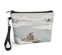 CHYDANY Fishing Alone in The Cold River Makeup Bag, PU Leather,Makeup Pouch with Handle And Zipper ,Cosmetic Bag for Mother, Friends & Women 8.9 X 2.6 X 5.7 In