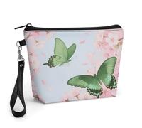 CHYDANY Flying Green Butterfly Makeup Bag, PU Leather,Makeup Pouch with Handle And Zipper ,Cosmetic Bag for Mother, Friends & Women 8.9 X 2.6 X 5.7 In