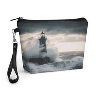 CHYDANY Lighthouse In Storm Makeup Bag, PU Leather,Makeup Pouch with Handle And Zipper ,Cosmetic Bag for Mother, Friends & Women 8.9 X 2.6 X 5.7 In