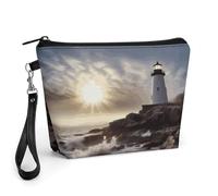 CHYDANY Lighthouse Rocks Seaside Makeup Bag, PU Leather,Makeup Pouch with Handle And Zipper ,Cosmetic Bag for Mother, Friends & Women 8.9 X 2.6 X 5.7 In