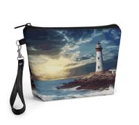 CHYDANY Lighthouse Seaside Makeup Bag, PU Leather,Makeup Pouch with Handle And Zipper ,Cosmetic Bag for Mother, Friends & Women 8.9 X 2.6 X 5.7 In