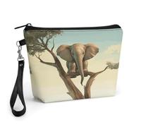 CHYDANY Little Elephant on Tree Makeup Bag, PU Leather,Makeup Pouch with Handle And Zipper ,Cosmetic Bag for Mother, Friends & Women 8.9 X 2.6 X 5.7 In