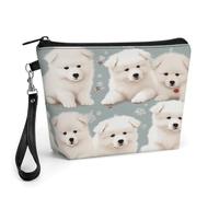 CHYDANY Little White Dogs Pattern Makeup Bag, PU Leather,Makeup Pouch with Handle And Zipper ,Cosmetic Bag for Mother, Friends & Women 8.9 X 2.6 X 5.7 In