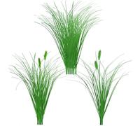 CHYGER Artificial Grass Plants Faux Green Plants Plastic Onion Grass Greenery Weed Fake Leafy Wheat Fake Cattail Reed Grass Shrubs Decorations Outdoor Indoor Garden Office Home Décor