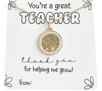 CHYHMYT Personalised Teacher Gifts Tree Of Life Necklace Stainless Steel Boxed Gift Set, Teacher Appreciation Gift,Teacher Assistant Christmas Birthday gift- Thank You u for helping me grow, Stainless