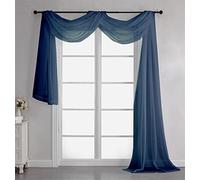 Chyhomeny Sheer Canopy Bed Curtains Panels 216 Inch Length- Sheer Voile Window Scarf Valance Rod Pocket Curtains for Wedding /Birthday Party/High Hall Home Decoration (1 Panel, W42 x L216, Navy Blue)