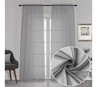 Chyhomenyc 120 Inch Long Sheer Curtains for Bedroom, Semi Sheer Privacy Curtains & Drapes Texture Sunlight Filtering for Hallway Window Guest Room Country House, 42x120 Inches, 2 Panel, Charcoal Grey