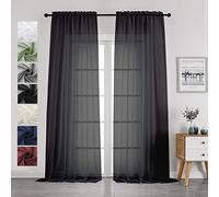 Chyhomenyc 2 Paneele, einfarbig, durchscheinend, 274 cm lang, elegante Fenstervorhänge, Voile-Paneele/Vorhänge/Behandlung/Schal für Schlafzimmer, Wohnzimmer, Baldachin (107x274 cm, schwarz) 2.7 m