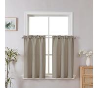 Chyhomenyc 2-Panel Stone Beige Kitchen Curtains, 36 Inch Length Tier, Faux Linen Textured Small Cafe, Light Filtering for Bathroom, Basement, Each 30x36 inch