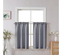 Chyhomenyc 2 Panels Dark Grey Kitchen Curtains 24 Inch Length Tier Curtains, Faux Linen Textured Small Cafe Curtains, Light Filtering Short Window Curtains for Bathroom Basement, Each 30x24 Inch