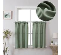 Chyhomenyc 2 Panels Short Kitchen Tiers Half Window Semi Sheer Curtains 36 Inch Length for Kitchen Bathroom Small Windows, Faux Linen Slub Textured Cafe Curtains, Sage Green, Each 30x36 inch