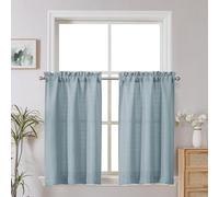 Chyhomenyc 30 Inch Length, Faux Linen Textured Small Cafe Curtains, Light Filtering Short Curtains for Bathroom, 30x30 Inch, 2PCS, Aqua Blue