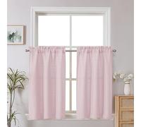 Chyhomenyc Bennet 2-Panel Blush Pink Kitchen Curtains, 36 Inch Length Tier, Faux Linen Textured Small Cafe, Light Filtering Short Window for Bathroom Basement, 30x36 Inch