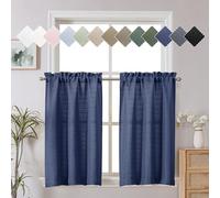Chyhomenyc Bennet 2 Panels Blue Kitchen Curtains 24 Inch Length Tier Curtains, Faux Linen Textured Small Cafe Curtains, Light Filtering Short Window Curtains for Bathroom Basement, 30x24 Inch