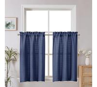 Chyhomenyc Bennet 2 Panels Blue Kitchen Curtains 91cm Length Tier Curtains, Faux Linen Textured Small Cafe Curtains, Light Filtering Short Window Curtains for Bathroom Basement, 76 x 91cm