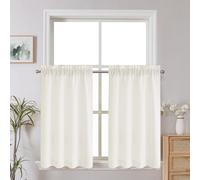 Chyhomenyc Bennet Ivory Kitchen Curtains 36 Inch Length Tier Curtains, Faux Linen Textured Yellowish Small Cafe Curtains, Light Filtering Short Window Curtains for Bathroom Basement, 30x36 inch