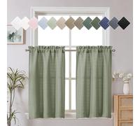 Chyhomenyc Bennet Light Green Kitchen Curtains, Tier 36 Inch Length, Faux Linen Textured Small Cafe Curtains, Light Filtering, 30x36 inch, 2 PCS