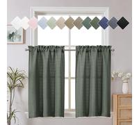 Chyhomenyc Bennet Olive Green Kitchen Curtains with 2 Panels - 91 cm Long, Small Coffee Style Textured Faux Linen Short Window Curtains with Light Filtration for Bathroom