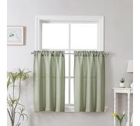 Chyhomenyc Bennet - Set of 2 Panels 24 Inches Long Textured Faux Linen Short Curtains for Kitchen, Bathroom, Basement, 30 x 24 inches, Light Green