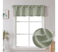 Chyhomenyc Bennett Light Green Window Valance, Faux Linen Slub Textured Semi Sheer Small Kitchen Cafe Valance, 30Wx14L, 2 Piece