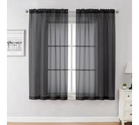 Chyhomenyc Black Sheer Curtains 45 Inches Length 2 Panels, Light Filtering Soft Airy Curtain Drapes for Bathroom Living Room Bedroom Small Windows, Each 42W x 45L inches