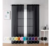 Chyhomenyc Black Sheer Curtains 84 Inch Length 2 Panels Set, Light Filtering Solid Elegant Rod Pocket Voile Window Drapes for Bedroom Living Room, Each 42Wx84L Inch, 2PCS, 7 Feet Long