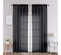 Chyhomenyc Black Sheer Curtains 90 Inches Long 2 Panels, Light Filtering Black Curtains for Living Room, Soft Gentle Voile Rod Pocket Bedroom Window Drapes, 59Wx90L Inch, 2PCS
