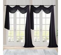 Chyhomenyc Black Sheer Scarf Valances for Windows 216 Inch Extra Long, Window Scarf Drapes Rod Pocket Backdrop for Wedding Arch Draping/Party/Canopy Bed/Living Room, 2PC, 18 Feet Length