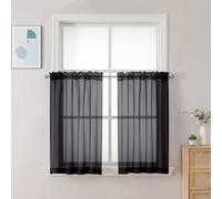 Chyhomenyc Black Sheer Tier Curtains 24 Inch Length, Small Window Curtains Treatment for Bathroom/Living Room/Cafe/Basement, Short Voile Curtain Tiers, 42W x 24L, Rod Pocket, 2 PCS