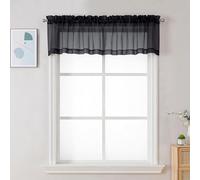 Chyhomenyc Black Sheer Valances for Windows 2 Pack, 42W x 14L Inches Small Window Curtains for Living Room Bathroom Cafe Laundry Basement, Elegant Top Dual Rod Pocket Voile Curtain