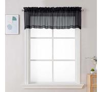 Chyhomenyc Black Sheer Valances for Windows - Light Filtering Small Kitchen Curtains, Rod Pocket Short Top Window Treatment Decor for Living Room Bathroom Basement, 42Wx16L inches, 2 Panels