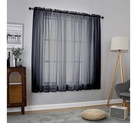 Chyhomenyc Black Sheer Window Curtain Panels 54 Inch 2 Panels, Light Filtering Solid Voile Curtains Drapes for Small Window/Bathroom/Living Room/Bedroom, Rod Pocket, Each 42Wx54L