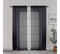 Chyhomenyc Black Sheer Window Curtain Panels 72 Inches Length 2 Panels, Voile Top Dual Rod Pockets Light Filtering Airy Trendy Drapes Window Treatment for Living Room/Bedroom, Each 42Wx72L