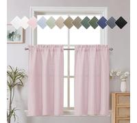 Chyhomenyc Blush Pink Faux Linen Textured Small Cafe Curtains - Light Filtering Short Window Curtains for Bathroom - 30x30 Inch, 2 Pieces
