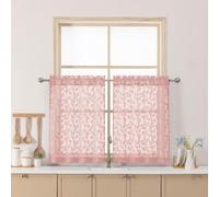 Chyhomenyc Blush Pink Sheer Curtains 30 Inch Length, Light Filtering Leaf Tufted Textured Small Window Kitchen Curtain Over Sink, Short Half Window Curtains for Bathroom Basement, 30"Wx30"L, 2 Panels