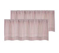 Chyhomenyc Burgundy Stripe Window Valances - Light Filtering Faux Linen Short Kitchen Valance Curtains, Rod Pocket Boho Striped Topper Farmhouse Valance for Living Room Bathroom, 52Wx18L, 2 Pieces