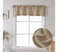 Chyhomenyc Camel Faux Linen Slub Textured Semi Sheer Small Window Kitchen Valance Curtain, Rod Pocket Cafe Valance for Bathroom Laundry Basement, 30Wx14L inch, 2 Piece