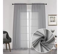 Chyhomenyc Charcoal Grey Sheer Curtains 108 Inch Length 2 Panels, Extra Long Light Filtering Solid Voile Window Drapes for Patio/Living Room/Wedding/Party Ceremony, 2 Panels, 9FT Length