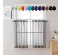 Chyhomenyc Charcoal Grey Sheer Curtains 30 inch Length 2 Panels, Light Filtering Voile Rod Pocket Short Window Curtians for Bathroom Living Room Farmhouse Small Windows, 42Wx30L inches