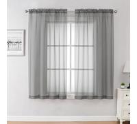 Chyhomenyc Charcoal Grey Sheer Curtains 45 Inch Long 2 Panels, Light Filtering Elegant Lightweight Soft Rod Pockets Drapes for Small Window Bathroom Living Room Bedroom, 42W x 45L inches