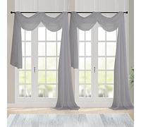 Chyhomenyc Charcoal Grey Sheer Scarf Valances for Windows 216 Inch Extra Long, Window Scarf Drapes Rod Pocket Backdrop for Wedding Arch Draping/Party/Canopy Bed/Living Room, 2PC, 18 Feet Length