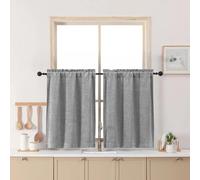 Chyhomenyc Chenille Light Grey Kitchen Curtains 24 Inch Length, Light Filtering Luxury Short Cafe Curtains, Velvet Rod Pocket Half Window Curtain for Bathroom Basement RV Camper, 30Wx24L Inch, 2PCS