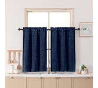 Chyhomenyc Chenille Navy Blue Kitchen Curtains 36 Inch Length, Light Filtering Luxury Short Cafe Curtains, Velvet Rod Pocket Half Window Curtain for Bathroom Basement RV Camper, 30Wx36L Inch, 2PCS