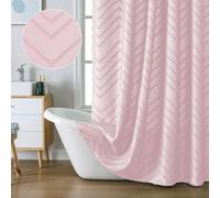 Chyhomenyc Chevron Extra Long Blush Pink Boho Shower Curtain 72x84 inches, Fabric Shower Curtain Modern Farmhouse Chic Textured Tufted Chevron Striped Cute Hotel Bathroom Shower Curtain