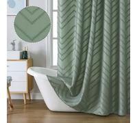 Chyhomenyc Chevron Extra Long Sage Green Boho Shower Curtain 72x84 inches, Fabric Shower Curtain Modern Farmhouse Chic Textured Tufted Chevron Striped Minimalist Cloth Shower Curtain for Bathroom