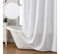 Chyhomenyc Chevron Extra Long White Boho Shower Curtain 72x96 inches, Modern Fabric Shower Curtain Farmhouse Chic Textured Tufted Chevron Striped Minimalist Hotel Shower Curtain for Bathroom