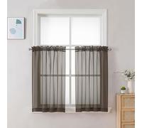 Chyhomenyc Chocolate Brown Sheer Curtains 30 inch Length 2 Panels, Light Filtering Voile Rod Pocket Short Window Curtians for Bathroom Living Room Farmhouse Small Windows, 42Wx30L inches