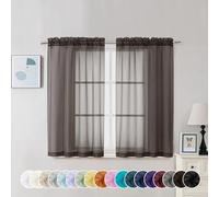 Chyhomenyc Chocolate Brown Sheer Curtains 45 Inch Long 2 Panels, Light Filtering Rod Pocket Voile Short Curtains Drapes for Living Room Bedroom Small Windows, 42Wx45L Inches