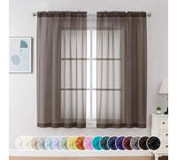 Chyhomenyc Chocolate Brown Sheer Curtains 54 Inch Long 2 Panels, Light Filtering Rod Pocket Voile Short Curtains Drapes for Living Room Bedroom Small Windows, 42Wx45L Inches